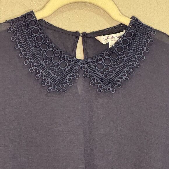 L.K. Bennett Blouse Top Size Small NEW Sloane Navy Blue with Lace Collar - Picture 3 of 8